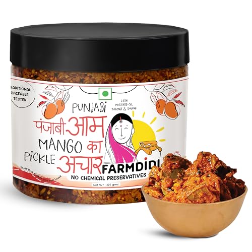 FarmDidi Punjabi Mango Pickle 325g in Fresh | Homemade Sour & Slightly Spicy Dry Aam Ka Achaar | North Indian Punjabi Style Pickle | Made With Less Oil | No Chemical Preservatives