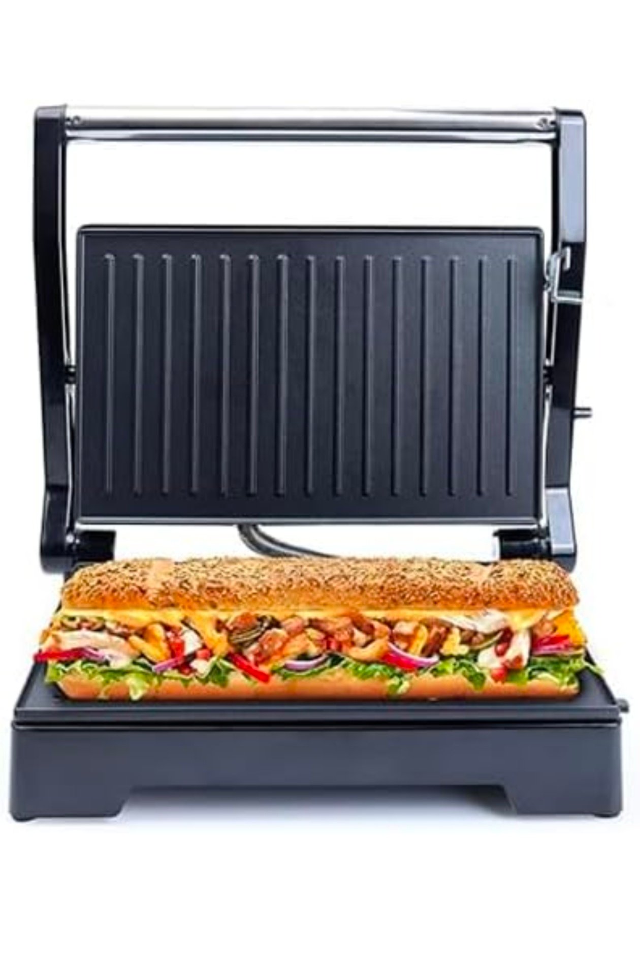 Milton Premium 800 Watt 180° Electric Grill Sandwich Maker | Auto Cut-Off | Cool Stainless steel Uni Touch Body | Non-Stick | Non Toxic BPA, PTFE Free | 1 Year Warranty - Griller + Wooden Tongs