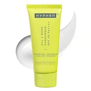 Hyphen All I Need Sunscreen SPF 50 PA++++ | No White Cast | In Vivo Tested | Brightens with Niacinamide, Kojic Acid & Vitamin C Rich Kakadu Plum | Hydrating Lightweight Non-Greasy UVA/UVB Protection | For Oily, Dry & All Skin Types | Women & Men |...