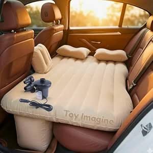 Toy Imagine Car Inflatable Bed with Air Pump & 2 Pillows Quick Inflatable Back Seat Bed Car Bed for Kids, Travel, Trip, Camping, Picnic, Pool & Beach Universal Fit (Beige)
