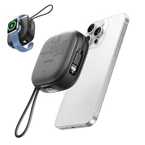 URBN 10000mAh Atom Link 5-in-1 Magsafe Power Bank | Built-in USB Type-C Input & Lightning Cable | 15W Fast Wireless & 20W Wired Charging | Compatible with Apple Watch | Strong Magnetic Hold (Black)