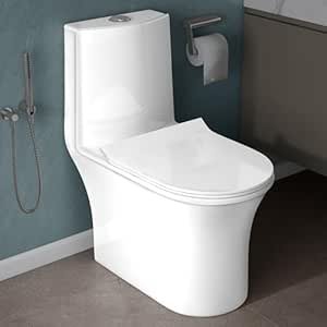 Plantex Ceramic Commode For Toilet/One Piece Western Commode With Rimless Siphonic Flush/Commode With Soft Closing Toilet Seat - S Trap - (Hexa, White)