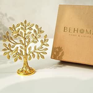 BEHOMA 100% Pure Brass Kalpvriksh Tree with Birds | Kalpavriksha Tree of Life Showpiece for Table Decor (5.9 inch) | kalpvriksha Vastu & Fengshui Decor, Home & Puja Temple Ornament, Good Luck Gift