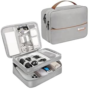 Elfora Double Layer Gadget Organizer Bag | Travel Case for Cables, Charger, Power Bank, Hard Disk & Electronics Accessories | Portable Tech Storage Pouch with Mesh Pockets & Handle Carry Strap (Grey)