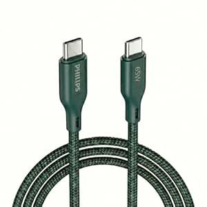 PHILIPS DLC4130CT/94 65W Type-C to Type-C Fast Charging Cable (1m, Crystal Teal) | 480Mbps Data Sync | Nylon Braided | Compatible with iPhone 15 Series, USB-C iPad Models, Samsung Galaxy