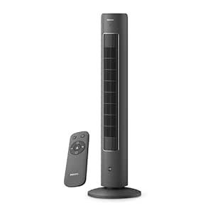 PHILIPS CX 5535/11 High Performance Bladeless Technology Tower Fan with Touchscreen Panel and Remote Control, Quiet Operation, Low Power Consumption and Lightweight Portable Body., Black, 400 mm
