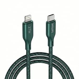 PHILIPS DLC4130LT/94 27W Type-C to Lightning Fast Charging Cable (1m, Crystal Teal) | 480Mbps Data Sync | Nylon Braided | Compatible with iPhone & Other Lightning Devices