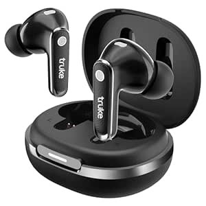 truke New Launch Mega 12 True Wireless in Ear Earbuds W/ 24-Bit Spatial Audio, Premium Leather Textured Design, 70H Playtime Fast Charge Buds, 13mm Drivers TWS, Low Latency, ENC (Ash Black)
