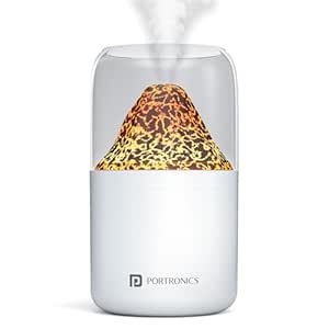 Portronics Magma 2-in-1 Volcano Water Mist Humidifier & Night Lamp, Type-C Powered, Silent Operation, Dual Mist & Light Modes, 300 ml Tank, Skin Hydration & Easy Breathing (Not for Essential Oils)