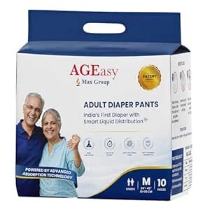 AGEasy (Max Group) Adult Diapers | India’s First Smart Liquid Distribution Pants | Gel-Lock Absorption | Up to 12-Hour Dryness | Anti-Sag | Antibacterial Hygiene | Invisible Fit | Odor Control | Unisex Fit (M)