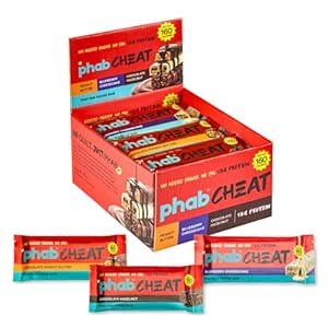 Phab Cheat Assorted Protein Bar Combo Pack – 12 Bars (4 Each of Chocolate Peanut, Chocolate Hazelnut & Blueberry Cheesecake) | 15g Protein, No Added Sugar, Guilt-Free Snack