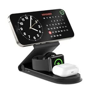 URBN Wireless Charger 3 in 1 Magnetic MagSafe Charging Foldable Stand for Apple iWatch, Airpods & iPhone 16/16 Pro / 16 Plus 15/15 Plus/15 Pro/15 Pro Max and Other Qi Supported Wireless Smartphones