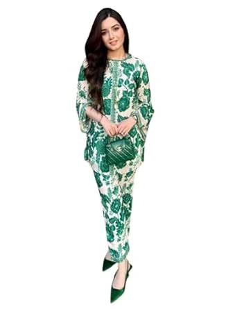 Modestouze Attires Women's Floral Pattern Rayon Kurta Pant Set with Round Neck Flare Long Sleeve Ankle Length and Pull On Closure Type |co-ords Set for Women