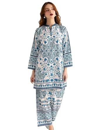 Modestouze Attires Co Ord Set for Women Stylish Co Order Set for Women - Poly Rayon Long Sleeves Turkish Co Ord Mandarin Neck Floral Print Western Cot, Wear as Office Coat, Travel Coord