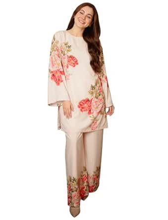 Modestouze Attires Cord Set for Women Cotton Stylish Poly Rayon - Turkish Co Ord Set for Women Stylish Mandarin Neck Floral Print Western Co Order Sets, Wear as Office Coat, Travel Coord, Cot