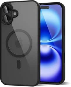 iPhone 16 Transparent Case | Shockproof Bumper & Camera Protection | Magsafe Compatible | Sleek Hard Crystal Back Cover for iPhone 16 – Black