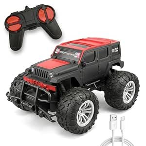 Kidsmate Jumbo SUV Remote Control Car for Kids | Rechargeable Off-Roader RC Monster Truck | Lithium Battery & C-Type Charging | Rugged Toy Car for Boys & Girls - Red-Black
