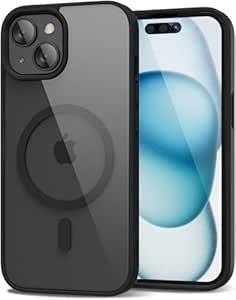 iPhone 15 Transparent Case | Shockproof Bumper & Camera Protection | Magsafe Compatible | Sleek Hard Crystal Back Cover for iPhone 15 – Black