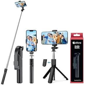 Elfora Bluetooth Selfie Stick Tripod Stand with 360 Degree Adjustable Compatible for iPhone and Android Smartphones, Perfect for Capturing Stunning Photos, Vlog and Photoshoot 90cm (Black)